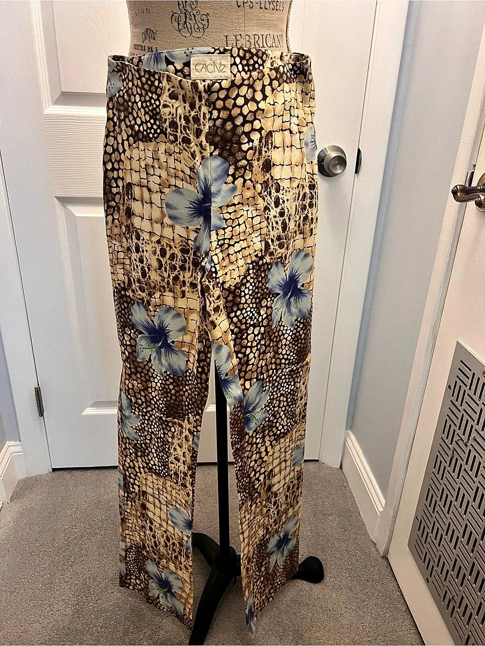 Cache Wide Leg Animal Print Pants in Brown & Blue Size 2